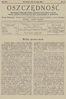 Oszczędność : dwutygodnik poświęcony sprawie organizacji oszczędności w Polsce : organ Związku Komunalnych Kas Oszczędności w Warszawie. R. 14, 1938, nr 10