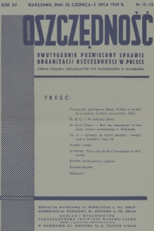 Oszczędność : dwutygodnik poświęcony sprawie organizacji oszczędności w Polsce : organ Związku Komunalnych Kas Oszczędności w Warszawie. R. 15, 1939, nr 12-13