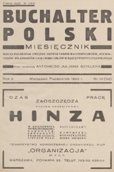 Buchalter Polski : organ Polskiego Związku Buchalterów-Rzeczoznawców, Buchalterów-Bilansistów i Ich Pomocników w Rzeczypospolitej Polskiej. R. 3, 1930, nr 10