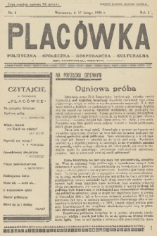 Placówka Polityczna-Społeczna-Gospodarcza-Kulturalna : pismo tygodniowe dla wszystkich. R. 1, 1929, nr 5