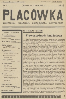 Placówka Polityczna-Społeczna-Gospodarcza-Kulturalna : pismo tygodniowe dla wszystkich. R. 1, 1929, nr 11