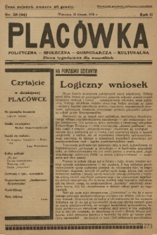 Placówka Polityczna-Społeczna-Gospodarcza-Kulturalna : pismo tygodniowe dla wszystkich. R. 2, 1930, nr 38