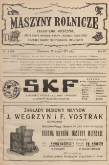 Maszyny Rolnicze : czasopismo miesięczne : organ Grupy Wytwórni Maszyn i Narzędzi Rolniczych Polskiego Związku Przemysłowców Metalowych. R. 4, 1927, nr 2