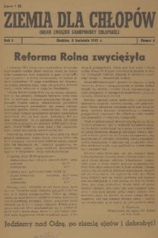 Ziemia dla Chłopów : organ Związku Samopomocy Chłopskiej. R. 1, 1945, nr 6