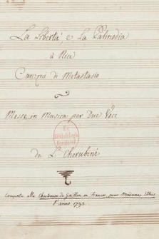 La libertà, e la palinodia à Nice : canzoni di Metastasio : messe in musica per due voci