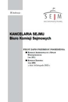 Pełny Zapis Przebiegu Posiedzenia Komisji Zdrowia (nr 209) z dnia 14 listopada 2022 r.