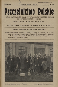 Pszczelnictwo Polskie : organ Naczelnego Związku Towarzystw Pszczelniczych Rzeczypospolitej Polskiej. 1926, nr 11
