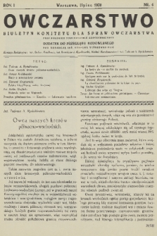 Owczarstwo : biuletyn Komitetu dla Spraw Owczarstwa przy Polskiem Towarzystwie Zootechnicznem : dodatek do Przeglądu Hodowlanego. R. 1, 1930, nr 4