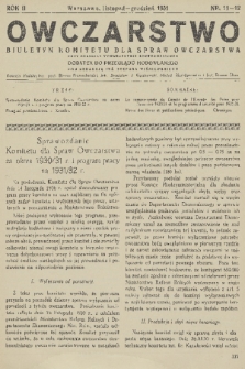 Owczarstwo : biuletyn Komitetu dla Spraw Owczarstwa przy Polskiem Towarzystwie Zootechnicznem : dodatek do Przeglądu Hodowlanego. R. 2, 1931, nr 11-12