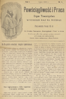 Powściągliwość i Praca : organ Towarzystwa. R. 1, 1898, nr 1