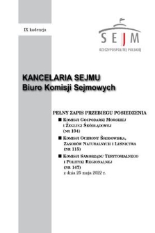 Pełny Zapis Przebiegu Posiedzenia Komisji Gospodarki Morskiej i Żeglugi Śródlądowej (nr 104) z dnia 25 maja 2022 r.