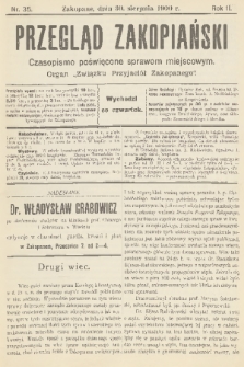 Przegląd Zakopiański: czasopismo poświęcone sprawom miejscowym : organ „Związku Przyjaciół Zakopanego”. R. 2, 1900, nr 35