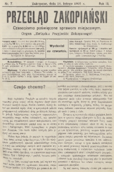 Przegląd Zakopiański: czasopismo poświęcone sprawom miejscowym : organ „Związku Przyjaciół Zakopanego”. R. 3, 1901, nr 7