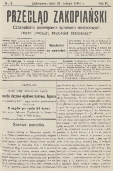 Przegląd Zakopiański: czasopismo poświęcone sprawom miejscowym : organ „Związku Przyjaciół Zakopanego”. R. 3, 1901, nr 8