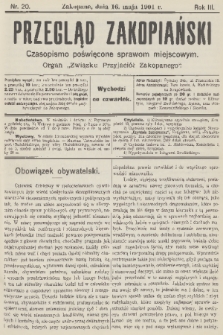 Przegląd Zakopiański: czasopismo poświęcone sprawom miejscowym : organ „Związku Przyjaciół Zakopanego”. R. 3, 1901, nr 20