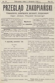 Przegląd Zakopiański: czasopismo poświęcone sprawom miejscowym : organ „Związku Przyjaciół Zakopanego”. R. 3, 1901, nr 31