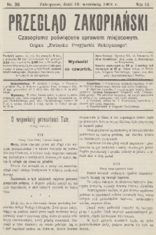 Przegląd Zakopiański: czasopismo poświęcone sprawom miejscowym : organ „Związku Przyjaciół Zakopanego”. R. 3, 1901, nr 38