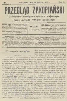 Przegląd Zakopiański: czasopismo poświęcone sprawom miejscowym : organ „Związku Przyjaciół Zakopanego”. R. 4, 1902, nr 7