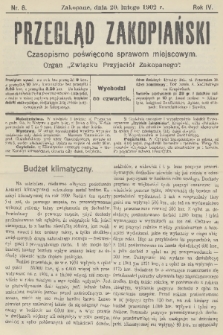Przegląd Zakopiański: czasopismo poświęcone sprawom miejscowym : organ „Związku Przyjaciół Zakopanego”. R. 4, 1902, nr 8
