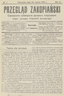 Przegląd Zakopiański: czasopismo poświęcone sprawom miejscowym : organ „Związku Przyjaciół Zakopanego”. R. 4, 1902, nr 11