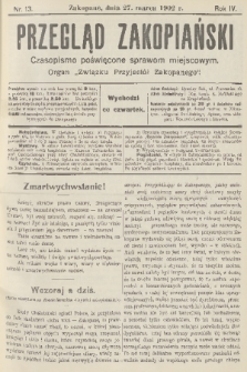 Przegląd Zakopiański: czasopismo poświęcone sprawom miejscowym : organ „Związku Przyjaciół Zakopanego”. R. 4, 1902, nr 13
