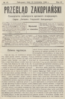 Przegląd Zakopiański: czasopismo poświęcone sprawom miejscowym : organ „Związku Przyjaciół Zakopanego”. R. 4, 1902, nr 15