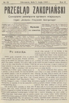 Przegląd Zakopiański: czasopismo poświęcone sprawom miejscowym : organ „Związku Przyjaciół Zakopanego”. R. 4, 1902, nr 19