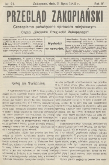 Przegląd Zakopiański: czasopismo poświęcone sprawom miejscowym : organ „Związku Przyjaciół Zakopanego”. R. 4, 1902, nr 27