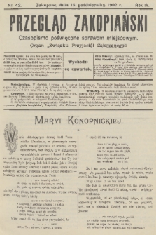 Przegląd Zakopiański: czasopismo poświęcone sprawom miejscowym : organ „Związku Przyjaciół Zakopanego”. R. 4, 1902, nr 42
