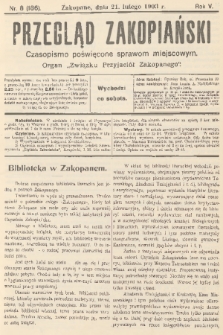 Przegląd Zakopiański: czasopismo poświęcone sprawom miejscowym : organ „Związku Przyjaciół Zakopanego”. R. 5, 1903, nr 8