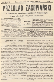 Przegląd Zakopiański: czasopismo poświęcone sprawom miejscowym : organ „Związku Przyjaciół Zakopanego”. R. 5, 1903, nr 9