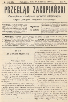 Przegląd Zakopiański: czasopismo poświęcone sprawom miejscowym : organ „Związku Przyjaciół Zakopanego”. R. 5, 1903, nr 16