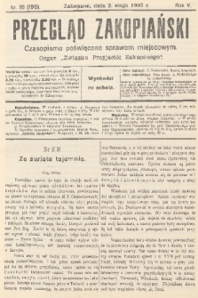 Przegląd Zakopiański: czasopismo poświęcone sprawom miejscowym : organ „Związku Przyjaciół Zakopanego”. R. 5, 1903, nr 18