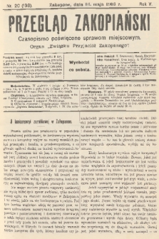 Przegląd Zakopiański: czasopismo poświęcone sprawom miejscowym : organ „Związku Przyjaciół Zakopanego”. R. 5, 1903, nr 20