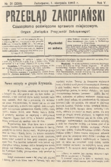 Przegląd Zakopiański: czasopismo poświęcone sprawom miejscowym : organ „Związku Przyjaciół Zakopanego”. R. 5, 1903, nr 31