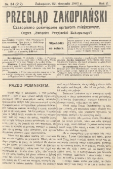 Przegląd Zakopiański: czasopismo poświęcone sprawom miejscowym : organ „Związku Przyjaciół Zakopanego”. R. 5, 1903, nr 34