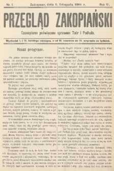 Przegląd Zakopiański: czasopismo poświęcone sprawom Tatr i Podhala. R. 6, 1904, nr 1