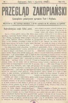 Przegląd Zakopiański: czasopismo poświęcone sprawom Tatr i Podhala. R. 7, 1905, nr 1