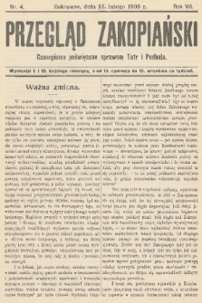 Przegląd Zakopiański: czasopismo poświęcone sprawom Tatr i Podhala. R. 7, 1905, nr 4