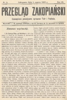 Przegląd Zakopiański: czasopismo poświęcone sprawom Tatr i Podhala. R. 7, 1905, nr 5