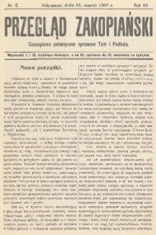 Przegląd Zakopiański: czasopismo poświęcone sprawom Tatr i Podhala. R. 7, 1905, nr 6