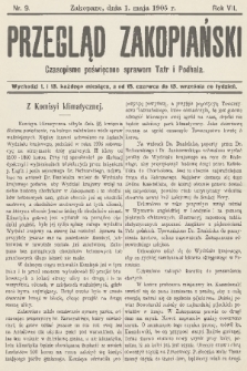 Przegląd Zakopiański: czasopismo poświęcone sprawom Tatr i Podhala. R. 7, 1905, nr 9