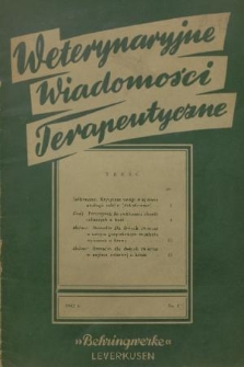 Weterynaryjne Wiadomości Terapeutyczne „Behringwerke”. 1942, nr 1