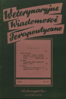 Weterynaryjne Wiadomości Terapeutyczne „Behringwerke”. 1943, nr 3-4