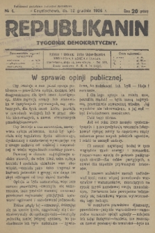 Republikanin : tygodnik demokratyczny. R. 1, 1926, No. 4