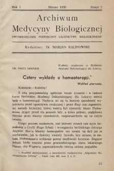 Archiwum Medycyny Biologicznej : dwumiesięcznik poświęcony lecznictwu biologicznemu. 1936, Zeszyt 2