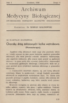 Archiwum Medycyny Biologicznej : dwumiesięcznik poświęcony lecznictwu biologicznemu. 1936, Zeszyt 6