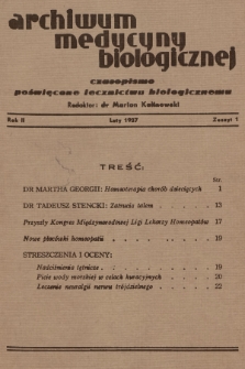 Archiwum Medycyny Biologicznej : czasopismo poświęcone lecznictwu biologicznemu. 1937, Zeszyt 1
