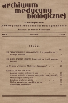 Archiwum Medycyny Biologicznej : czasopismo poświęcone lecznictwu biologicznemu. 1938, Zeszyt 1