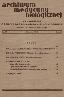 Archiwum Medycyny Biologicznej : czasopismo poświęcone lecznictwu biologicznemu. 1938, Zeszyt 2